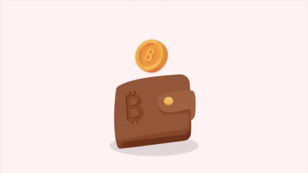 Bitcoin Kryptowährung Der Brieftasche Animation Video Animiert — Stockvideo