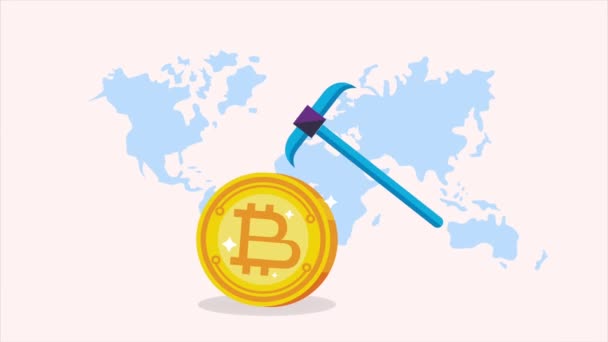 Bitcoin Kryptowährung Mit Pick Animation Video Animiert — Stockvideo