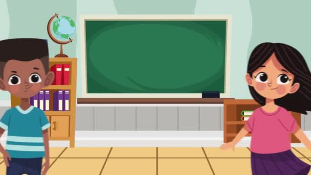 Niños Pequeños Estudiantes Pareja Animación Del Aula Video Animado — Vídeo de stock