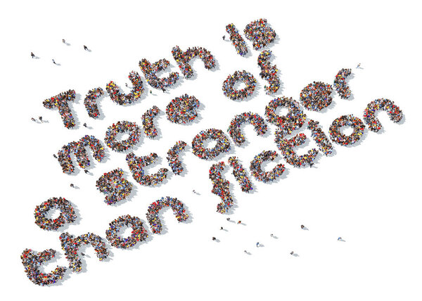 A large group of people gathered together in the form of a symbol of the heart and the inscription "I love you" - 3d illustration