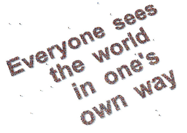 A large group of people gathered together in the form of a symbol of the heart and the inscription "I love you" - 3d illustration