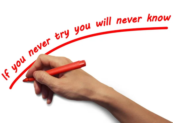 Hand Red Marker Writes Inscription Red — Stock Photo, Image