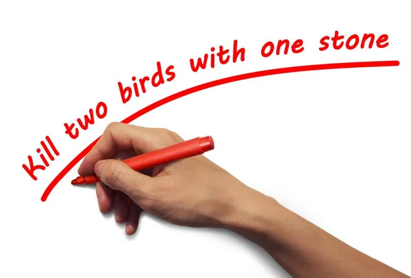 Egy Piros Jelölős Kéz Feliratot Pirossal — Stock Fotó