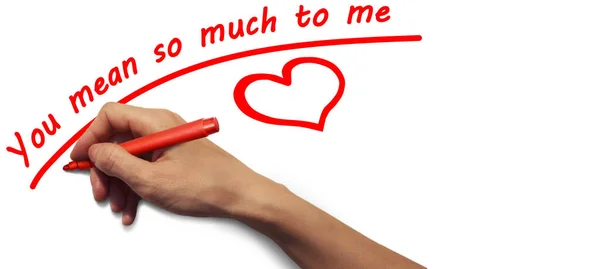 Egy Piros Jelzésű Kéz Pirossal Írja Szerelemről Szóló Feliratot — Stock Fotó