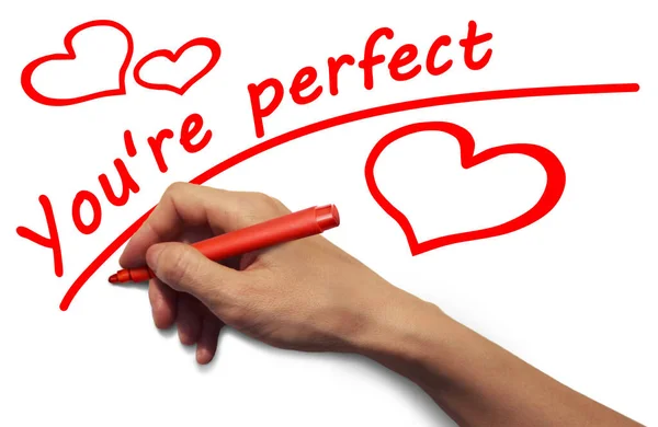 Egy Piros Jelzésű Kéz Pirossal Írja Szerelemről Szóló Feliratot — Stock Fotó