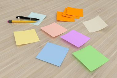 3 boyutlu görüntüleme: masadaki renkli etiketler