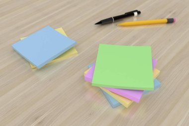 3 boyutlu görüntüleme: masadaki renkli etiketler