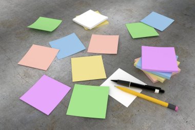 3 boyutlu görüntüleme: masadaki renkli etiketler