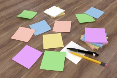 3 boyutlu görüntüleme: masadaki renkli etiketler