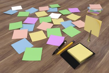 3 boyutlu görüntüleme: masadaki renkli etiketler