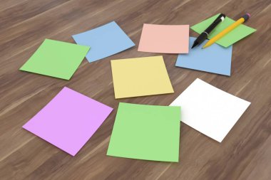 3 boyutlu görüntüleme: masadaki renkli etiketler