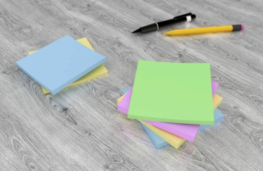 3 boyutlu görüntüleme: masadaki renkli etiketler