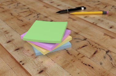 3 boyutlu görüntüleme: masadaki renkli etiketler