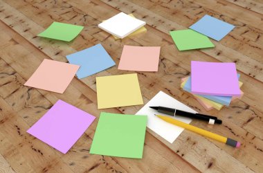 3 boyutlu görüntüleme: masadaki renkli etiketler