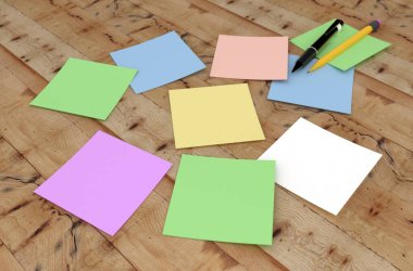 3 boyutlu görüntüleme: masadaki renkli etiketler