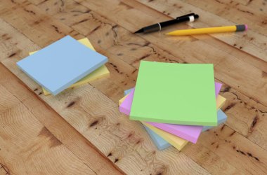 3 boyutlu görüntüleme: masadaki renkli etiketler