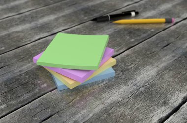 3 boyutlu görüntüleme: masadaki renkli etiketler