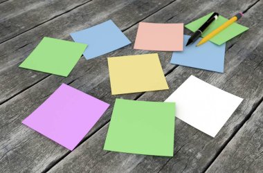 3 boyutlu görüntüleme: masadaki renkli etiketler