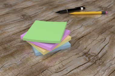 3 boyutlu görüntüleme: masadaki renkli etiketler