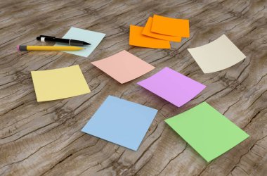 3 boyutlu görüntüleme: masadaki renkli etiketler