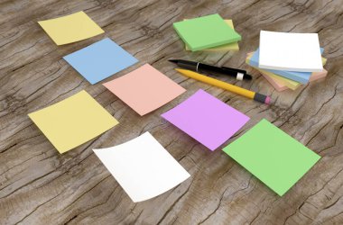 3 boyutlu görüntüleme: masadaki renkli etiketler