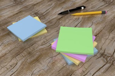 3 boyutlu görüntüleme: masadaki renkli etiketler