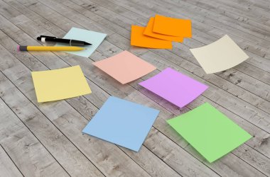 3 boyutlu görüntüleme: masadaki renkli etiketler