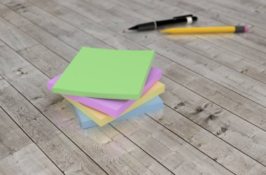 3 boyutlu görüntüleme: masadaki renkli etiketler