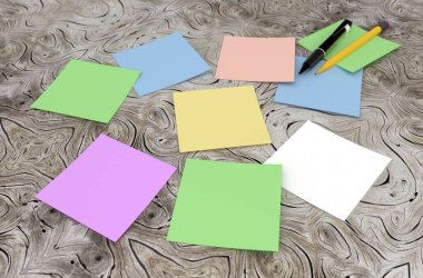 3 boyutlu görüntüleme: masadaki renkli etiketler