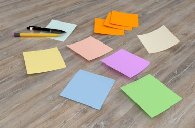 3 boyutlu görüntüleme: masadaki renkli etiketler