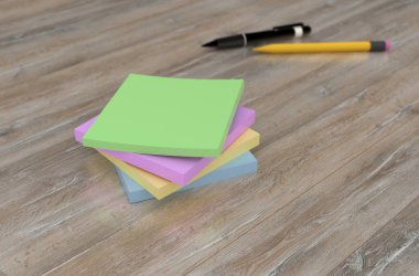 3 boyutlu görüntüleme: masadaki renkli etiketler