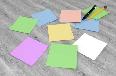 3 boyutlu görüntüleme: masadaki renkli etiketler