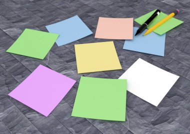 3 boyutlu görüntüleme: masadaki renkli etiketler