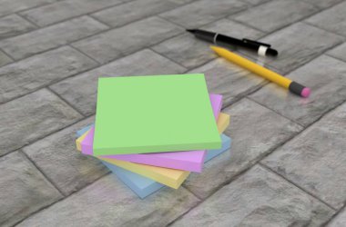 3 boyutlu görüntüleme: masadaki renkli etiketler