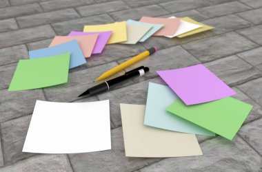 3 boyutlu görüntüleme: masadaki renkli etiketler