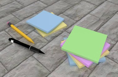 3 boyutlu görüntüleme: masadaki renkli etiketler