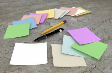 3 boyutlu görüntüleme: masadaki renkli etiketler