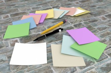 3 boyutlu görüntüleme: masadaki renkli etiketler