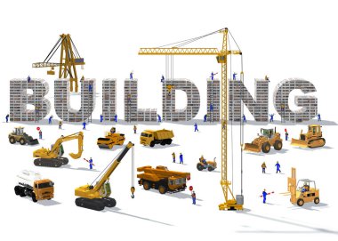 Minyatür işçiler ve teknisyenler betondan yapılmış 