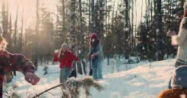 Sinema mercekleri parlıyor, bir grup mutlu arkadaş, güneşli kış ormanlarında köpekleri yavaş çekimde birbirlerine kartopu atıyorlar..