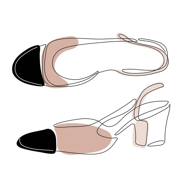Pár koťátkovských podpatků nebo pásek pro vogue ženy. Vektor jeden řádek výtvarné klasické boty. — Stockový vektor