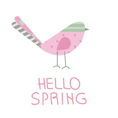 Kuş ya da güvercin ve harfli Paskalya vektör illüstrasyonunuz kutlu olsun. Patchwork düz tasarımında merhaba bahar, POP ArT tarzı..