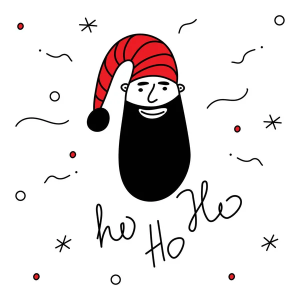 Vector Merry Christmas Hand Drawn Heads Santa Claus Elf Characters — Vetor de Stock