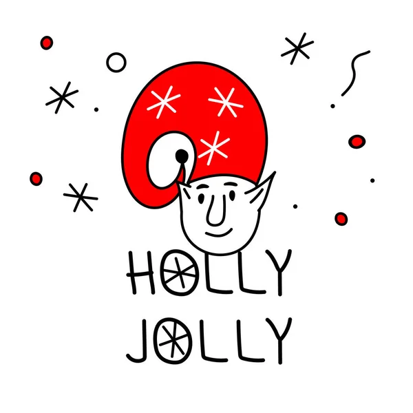 Vector Merry Christmas Avatars Head Elf Gnome Lettering Holly Lolly — Vetor de Stock