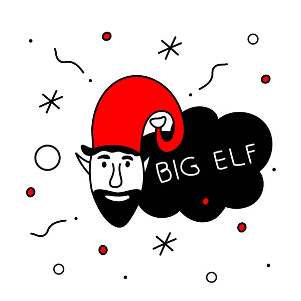 Vector Merry Christmas Avatars Head Elf Gnome Lettering Big Elf — Vetor de Stock