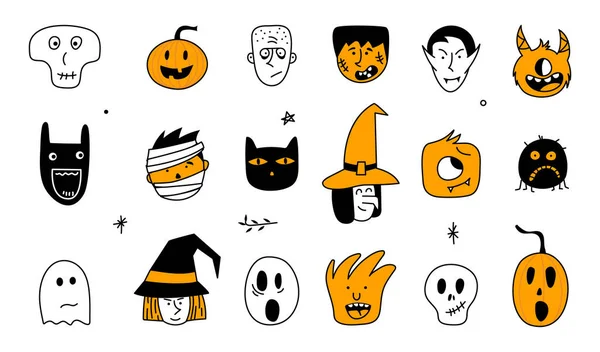 Este Halloween Conjunto Personajes Monstruo Fantasma Calabaza Gato Bruja Zombi — Vector de stock