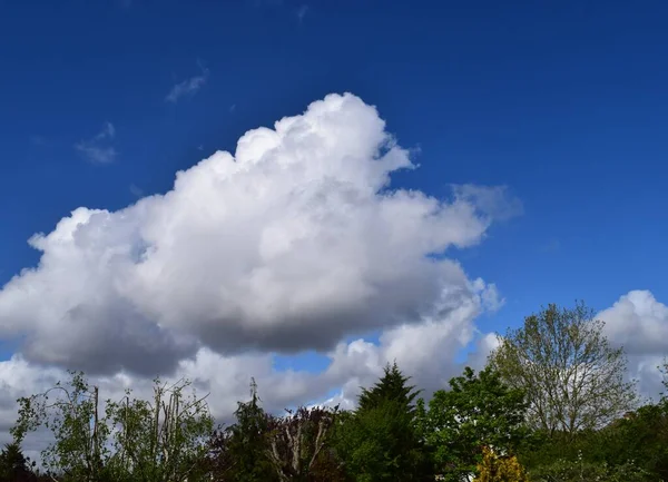 Large Cumulus Cloud Surrounded Clear Blue Sky May Morning — Stock Photo, Image
