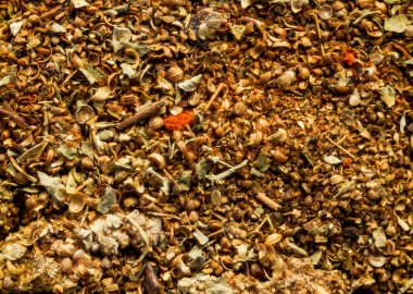 Et yemekleri pişirmek için çok renkli baharatlara sahip arka plan