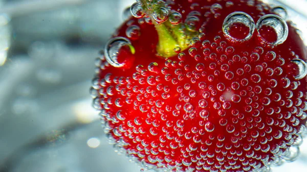 Cherry Glass Water Drops Selective Focus Close — стоковое фото
