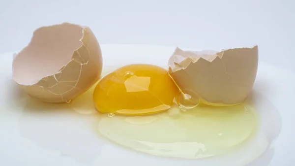 Yellow Boiled Egg Shell White Dish Close — стоковое фото
